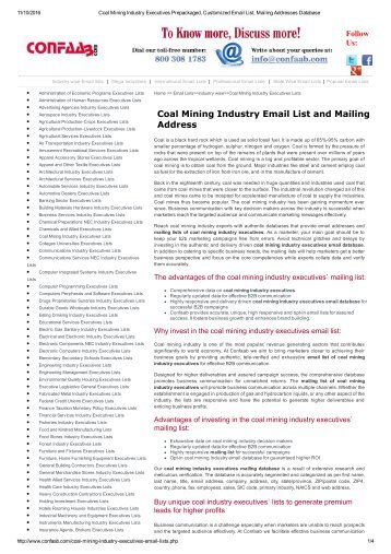 Coal Mining Industry Executives Prepackaged, Customized Email List, Mailing Addresses Database