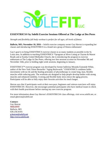 ESSENTRICS® by Solefit Exercise Sessions Offered at The Lodge at Des Peres