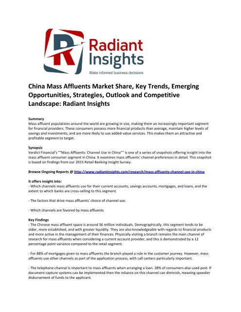 China Mass Affluents Market Share, Key Trends, Emerging Opportunities, Strategies, Drivers, Outlook and Competitive Landscape