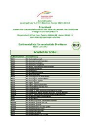 Sortimentsliste für verarbeitete Bio-Waren - Regenbogen eV