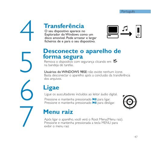 Philips Baladeur audio &agrave; m&eacute;moire flash - Guide de mise en route - POR