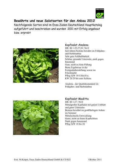 Neue Salatsorten für den Versuchsanbau 2012 - Enza Zaden
