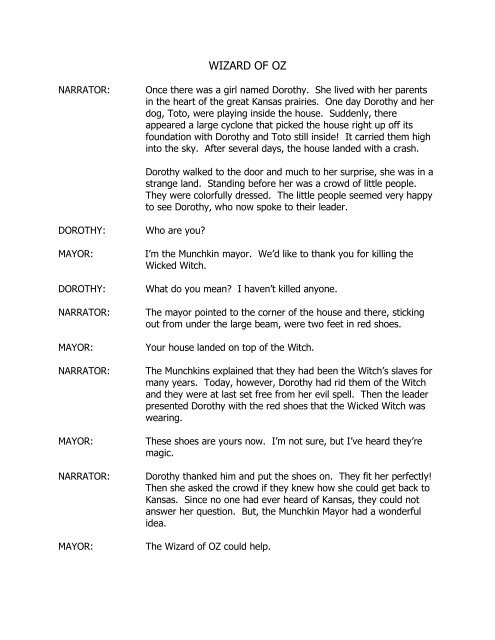 the wizard of oz school play script