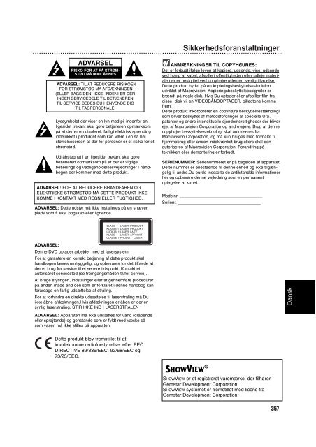 Philips Lecteur/enregistreur DVD/Magn&eacute;toscope - Mode d&rsquo;emploi - DAN