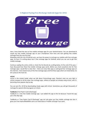 6 Highest Paying Free Recharge Android Apps for 2016