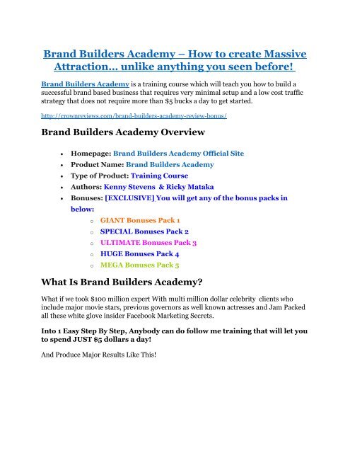 Brand Builders Academy review and (MEGA) bonuses – Brand Builders Academy 