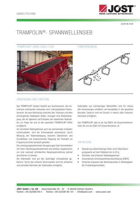 Trampolin®- spannwellensieb - JÖST GmbH + Co.KG