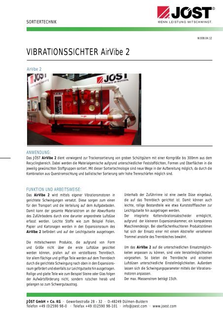 VIBRATIONSSICHTER AirVibe 2 - JÖST GmbH + Co.KG