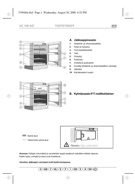 KitchenAid URI 1440/A - Refrigerator - URI 1440/A - Refrigerator FI (855066801000) Scheda programmi