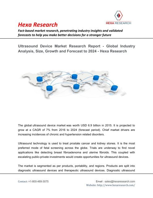  Ultrasound Device Market Research Report - Global Industry Analysis, Size, Growth and Forecast to 2024 - Hexa Research
