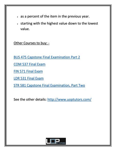 BUS 475 Capstone Final Examination Part 2 | Bus 475 Final Exam Part 2 Answers - UOP E Tutors