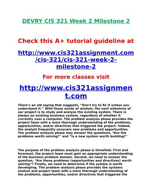 DEVRY CIS 321 Week 2 Milestone 2