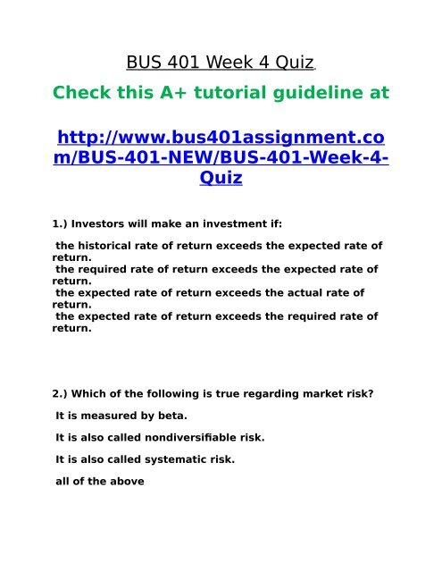 BUS 401 Week 4 Quiz