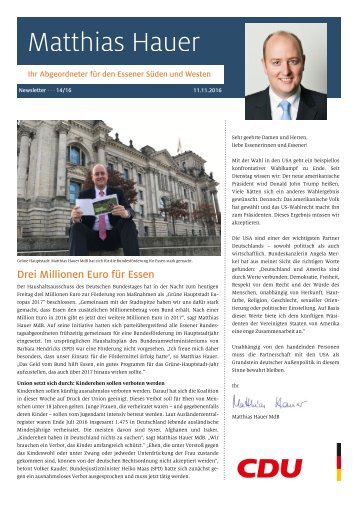 Newsletter Matthias Hauer MdB