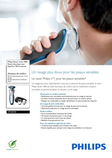 Philips Shaver series 7000 Rasoir Ã©lectrique rasage Ã  sec ou sous l'eau - Fiche Produit - FRA