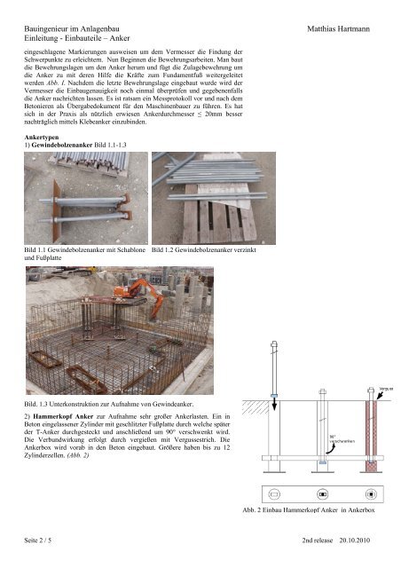 Bauingenieur im Anlagenbau Matthias Hartmann Einleitung - Einbauteile – Anker