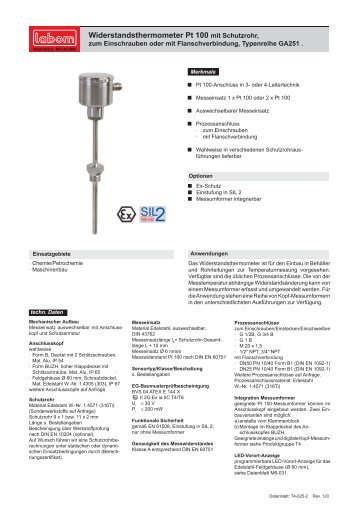 Widerstandsthermometer Pt 100 mit Schutzrohr, - LABOM