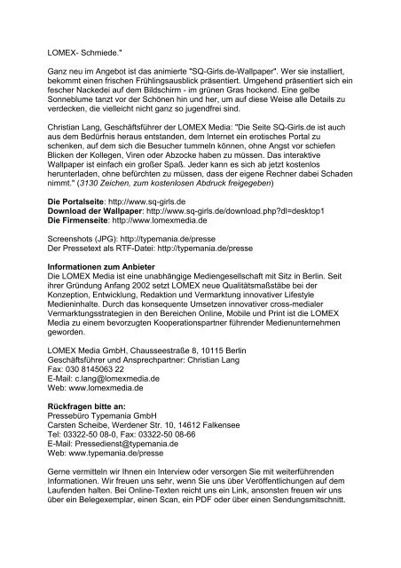 pressemitteilung - LOMEX Media GmbH