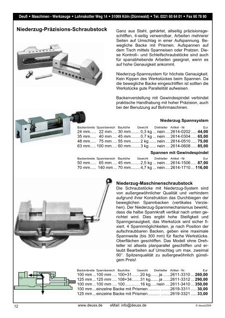 Maschinen Messmittel Schneidwerkzeuge Spannwerkzeuge DEUSS