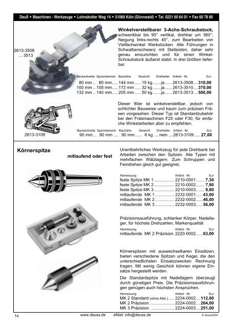 Maschinen Messmittel Schneidwerkzeuge Spannwerkzeuge DEUSS