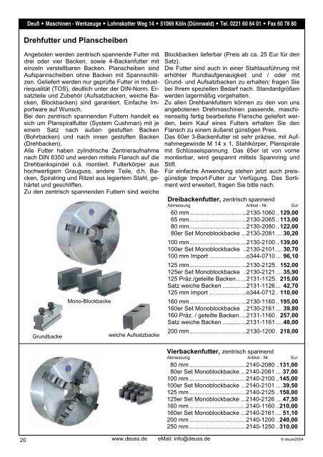 Maschinen Messmittel Schneidwerkzeuge Spannwerkzeuge DEUSS