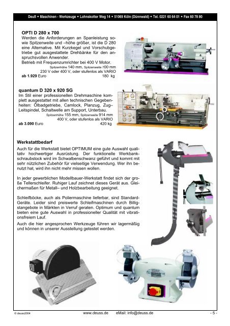 Maschinen Messmittel Schneidwerkzeuge Spannwerkzeuge DEUSS