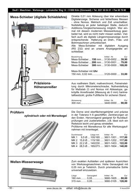 Maschinen Messmittel Schneidwerkzeuge Spannwerkzeuge DEUSS