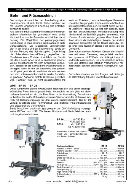 Maschinen Messmittel Schneidwerkzeuge Spannwerkzeuge DEUSS