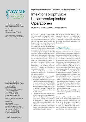 Infektionsprophylaxe bei arthroskopischen Operationen - mhp-Verlag