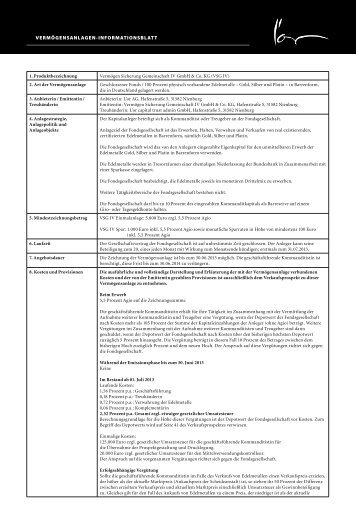 VERMöGENSANLAGENGINFORMATIONSBLATT - L'or