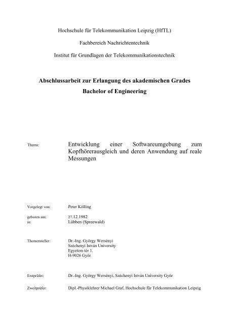 Abschlussarbeit zur Erlangung des akademischen Grades Bachelor ...