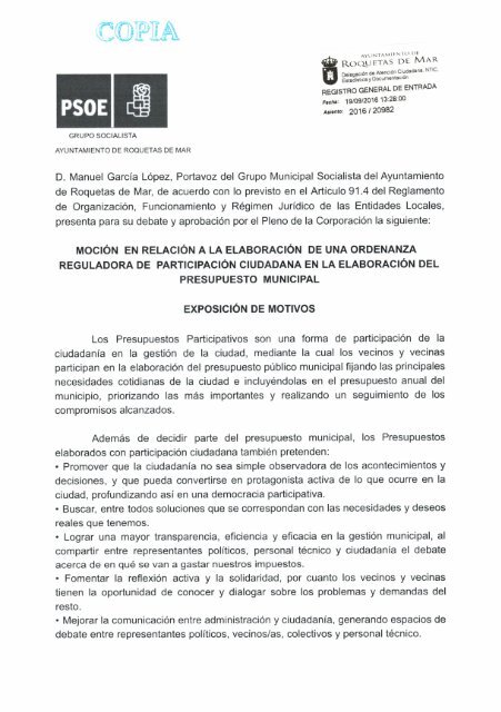 2016_09_19 Moción Presupuesto Municipal Participativo