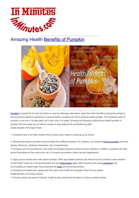 Amazing Health Benefits of Pumpkin