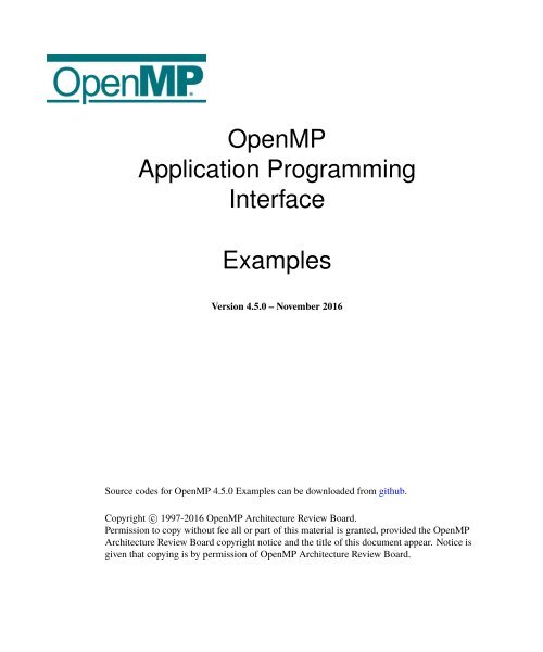 OpenMP Application Programming Interface Examples