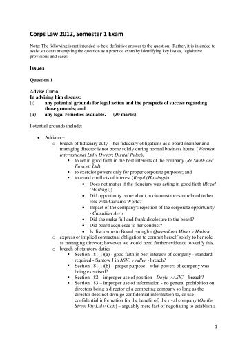 Corps Law 2012 Sem 1 Exam Issues Document (1)