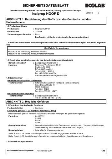 SICHERHEITSDATENBLATT Inciprop HOOF D - HANSA Landhandel