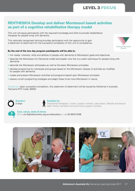 Alzheimer's Australia Vic | Dementia Learning Guide 2017