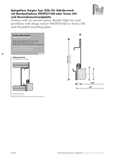 Wulf Zargen Prokuktkatalog Stahlzargen