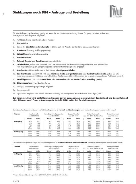 Wulf Zargen Prokuktkatalog Stahlzargen