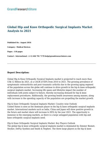 Global Hip and Knee Orthopedic Surgical Implants Market Analysis to 2021 