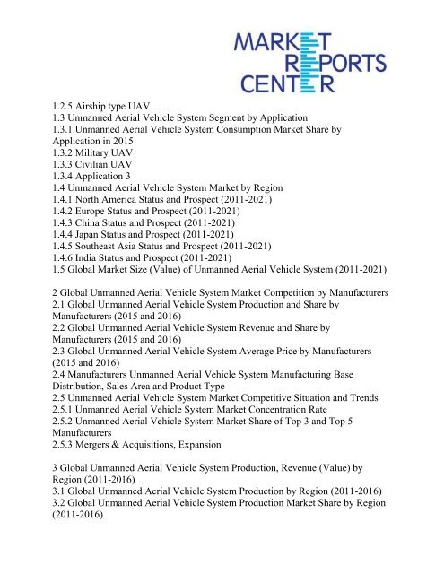 Unmanned Aerial Vehicle System Market Report - Global Industry Analysis, Size, Share and Forecast To 2016: