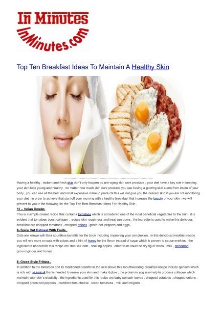 Top Ten Breakfast Ideas To Maintain A Healthy Skin