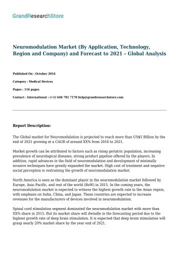 Neuromodulation Market and Forecast to 2021 – Global Analysis