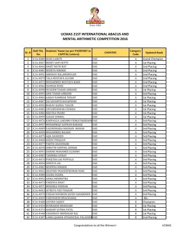 MENTAL ARITHMETIC COMPETITION 2016