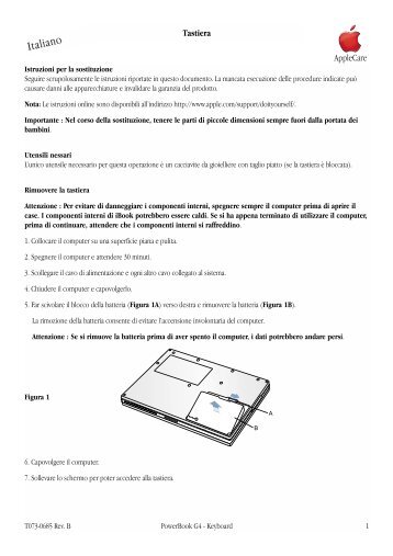 Apple PowerBook G4 (DVI, 1GHz/867MHz) - Tastiera - Istruzioni per la sostituzione - PowerBook G4 (DVI, 1GHz/867MHz) - Tastiera - Istruzioni per la sostituzione