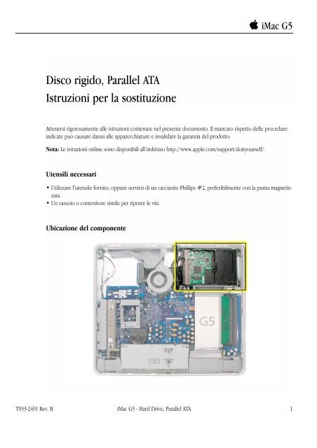 Apple iMac G5 (17 pollici) - Disco rigido, Parallel ATA - Istruzioni per la sostituzione - iMac G5 (17 pollici) - Disco rigido, Parallel ATA - Istruzioni per la sostituzione