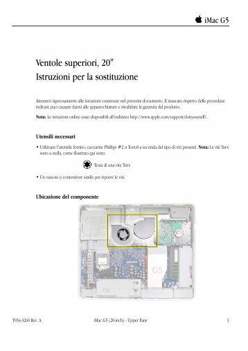 Apple iMac G5 (ALS, 20 pollici) - Ventole superiori - Istruzioni per la sostituzione - iMac G5 (ALS, 20 pollici) - Ventole superiori - Istruzioni per la sostituzione