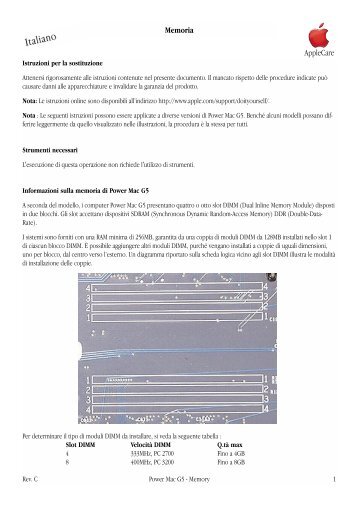Apple Power Mac G5 - Memoria - Istruzioni per la sostituzione - Power Mac G5 - Memoria - Istruzioni per la sostituzione