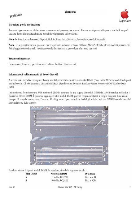 Apple Power Mac G5 - Memoria - Istruzioni per la sostituzione - Power Mac G5 - Memoria - Istruzioni per la sostituzione