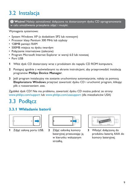 Philips Baladeur audio &agrave; m&eacute;moire flash - Mode d&rsquo;emploi - POL